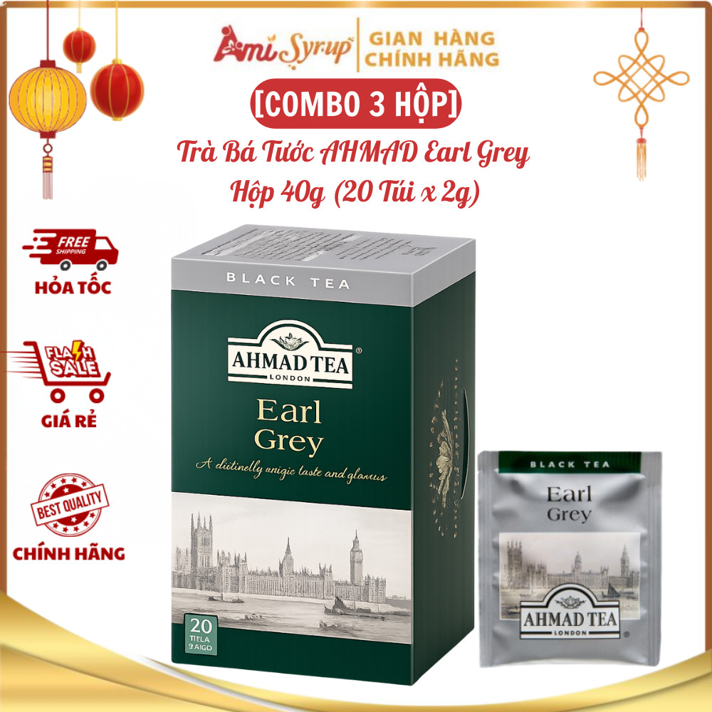 Trà Bá Tước AHMAD Earl Grey Túi Lọc Có Bao Thiếc Hộp 40g (20 Túi x 2g), Hương Vị Trà Chiều Châu Âu