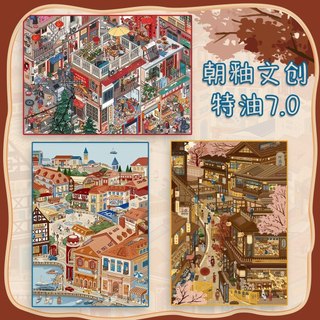 Chaoglaze Dầu Đặc Biệt 7.0 Series Cảnh Quan Dán Thành Phố Nhỏ Năm Mới Palm Lane Thu Nhỏ Cảnh DIY Handmade Cô Gái Sổ Tay