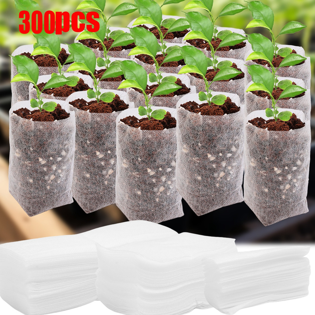 100 / 300 Túi ươm cây trồng cho cây con | Nồi thoáng khí có thể phân hủy sinh học không dệt có chức năng tưới nước, hộp đựng chống ăn mòn để làm vườn