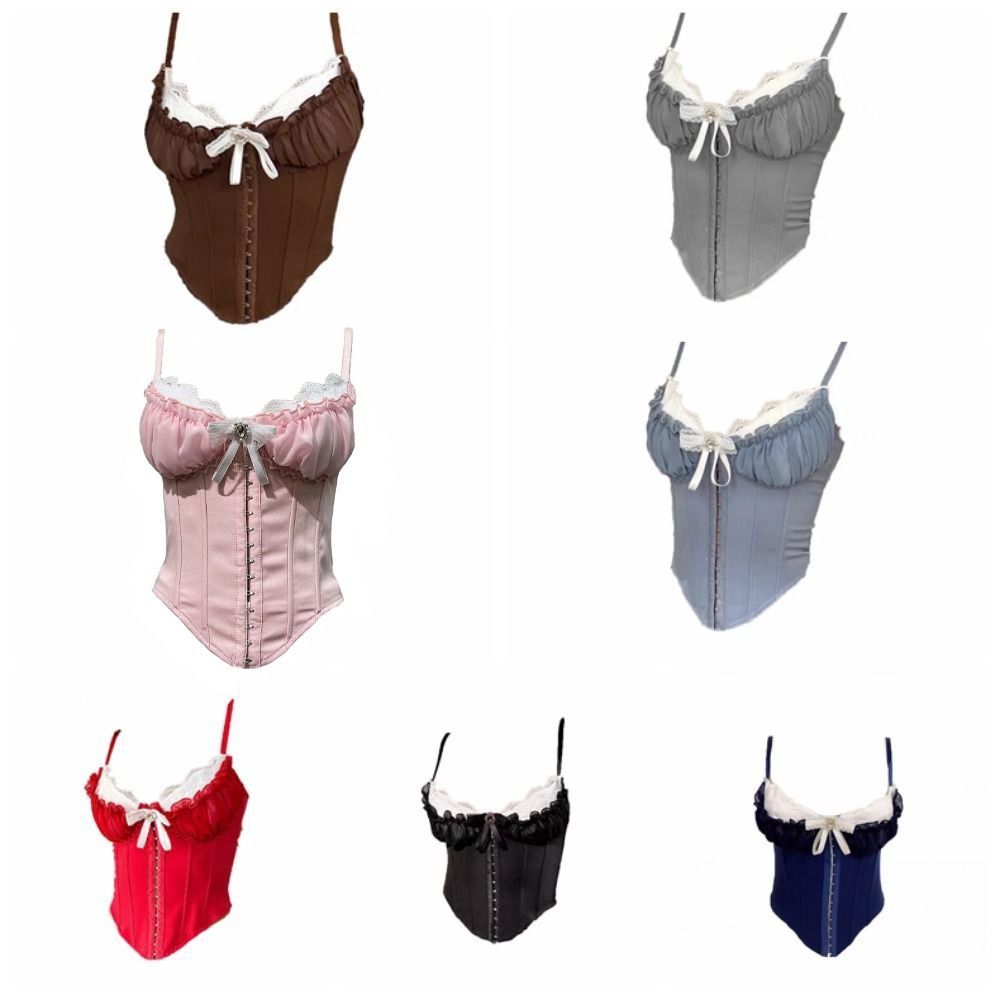 CHIPHIVE Ren Hoa Camisole, Ruffle Buckle Ren Corset, Thanh Lịch Không Tay Ngọt Ngào Áo Crop Tops Xuân Hè