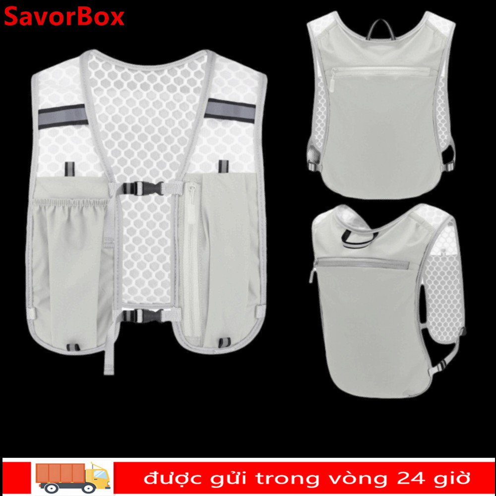 Áo Vest Chạy Bộ & Xe Đạp SAVORBOX - Nylon Chống Thấm Nước, Phản Quang, Có Hộc Bình Nước và Giá Đỡ Điện Thoại