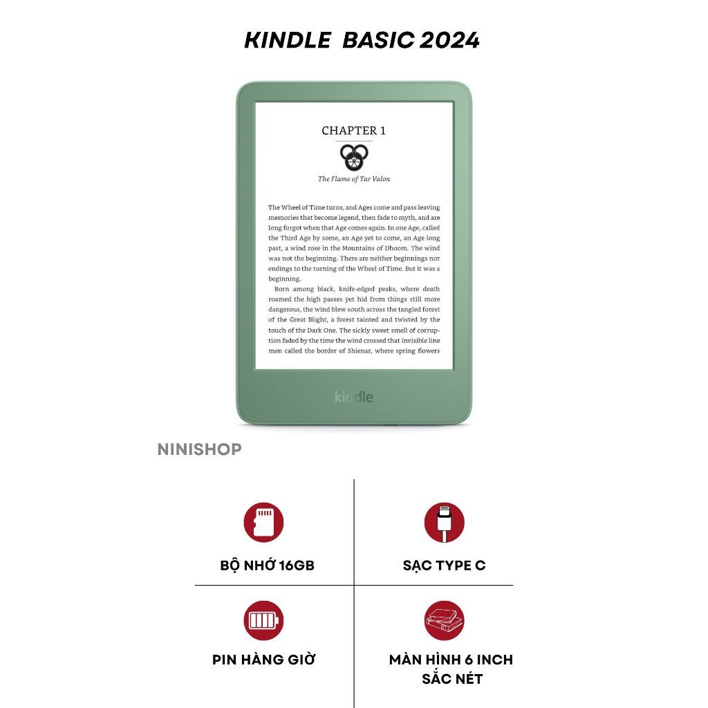 Máy đọc sách New Kindle 2024 | Thế hệ 11 | 300ppi | Type C | 16GB | MATCHA/BLACK | BigBuy360 - bigbuy360.vn