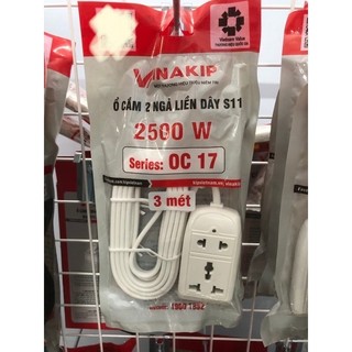 (Freeship) Ổ cắm điện liền dây du lịch đa năng 2 lỗ 2 chạc và 3 chạc - 2m mét 2200W 10A 250V S11, Hãng VINAKIP
