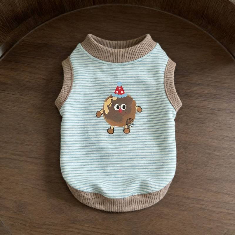 【Ready Stock】 Pet Dog Clothes Light Green Striped Cartoon Cookies Super Cute Soft Vest Golden Retriever bxR5