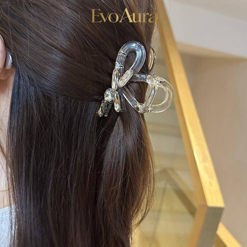Hàn Quốc Nhập Khẩu 8.2CM Pha Lê Nơ Lấy Kẹp Thời Trang Tinh Tế Cuộn Tóc Đầu Sau Kẹp Cá Mập Lớn