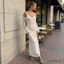 MAPLEPOET-Nữ Ruffles Trim Off-Shoulder Tay áo hở vai Váy ren hoa