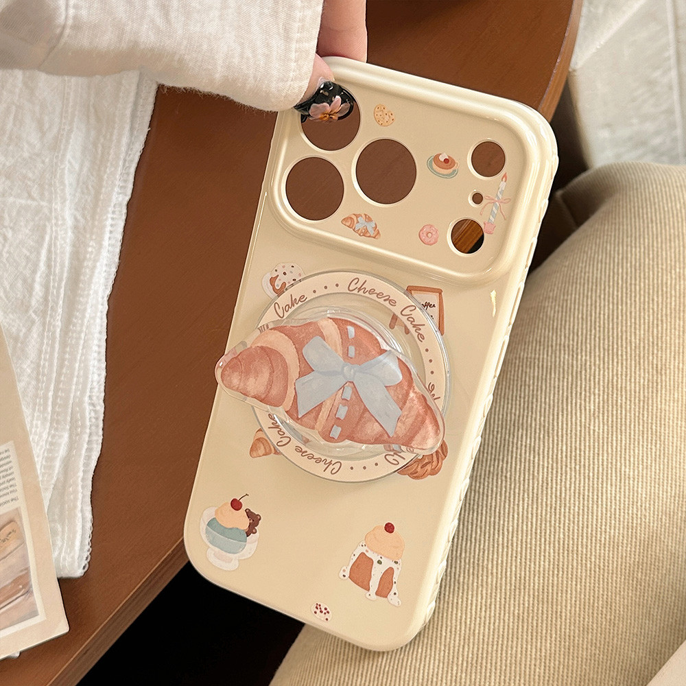 Giá đỡ từ tính Bánh nướng bánh bên trái tim tình yêu Vỏ điện thoại mềm cho iPhone 17 Pro Max 16 15 14 13 Vỏ bảo vệ chống sốc