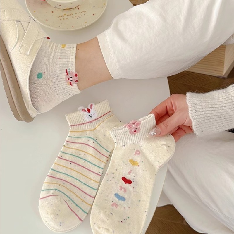 Tất Nữ Xuân Hè Cotton  Chấm Sợi Thỏ Nhỏ Nguyên Chất Tất Dễ Thương Ống Ngắn Nông Miệng