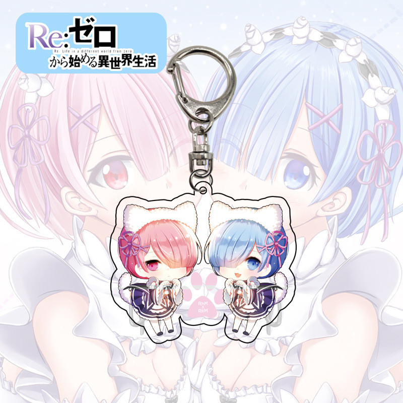 Móc khóa acrylic Anime RE:Zero -Starting World in Another World trong suốt acrylic Rem Ram mặt dây chuyền