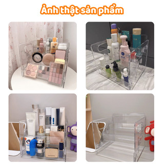 Kệ Đựng Mỹ Phẩm Acrylic Trong Suốt 3 Tầng Để Bàn, Giá Để Đồ Nhà Tắm Đa Năng Có Tay Cầm Tiện Lợi