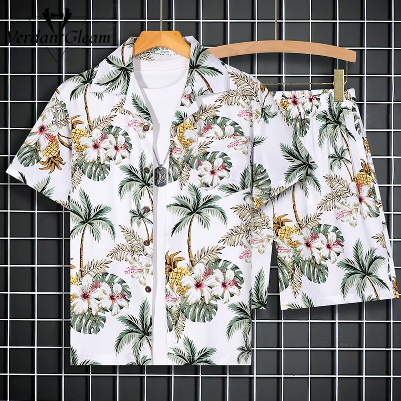 VG Nhiệt Đới Hoa Hawaii Áo Sơ Mi Quần Short Phù Hợp Với Mùa Hè Đi Biển Kỳ Nghỉ Cặp Đôi Mặc Thường Ngày