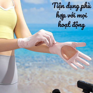 Găng Tay Lụa Băng Chống Nắng Nữ UV50+, Bao Tay Chông Nắng Thiết Kế Hở Lòng Bàn Tay Thoáng Khí Chống Trượt
