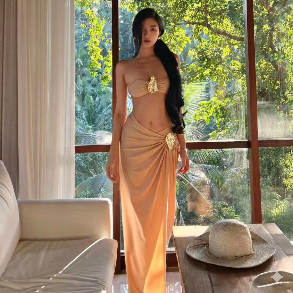 【Gửi hàng trong 24 giờ】Bikini Ống Top bikini Có Khe Cao Phù Hợp Với Váy Đảo Nữ Thần Đồ Bơi Nữ
