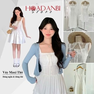 Váy hai dây Trắng Ly Eo Chun Lưng Dễ Mặc 2 Form Ngắn Dài, Váy maxi dáng dài tiểu thư