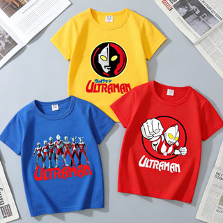 Áo thun Ultraman cotton hoạt hình áo thun trẻ em màu sắc giản dị hàng đầu thời trang ngắn tay quần áo đa năng