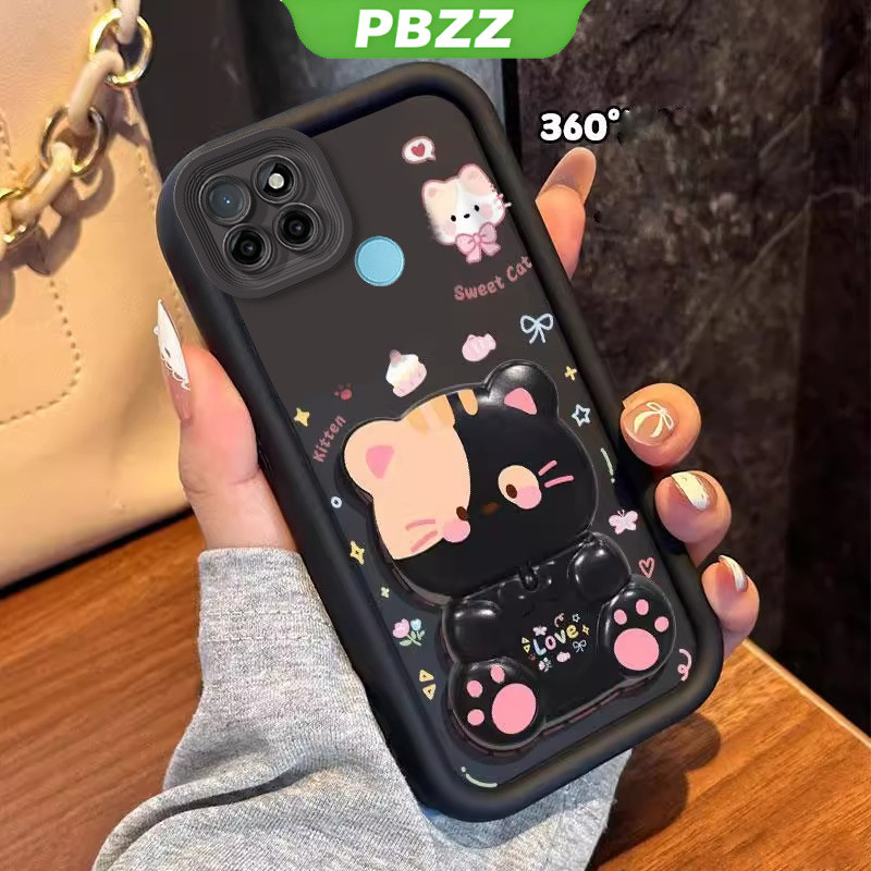 Ốp Lưng Cho REALME C21Y REALME C25Y REALME C21 Vỏ Điện Thoại Vỏ Mềm Silicon Chống Sốc Thiết Kế Mới Thẩm Mỹ Hoạt Hình Mèo Có Giá Đỡ Cho Gương JTMMZJ01