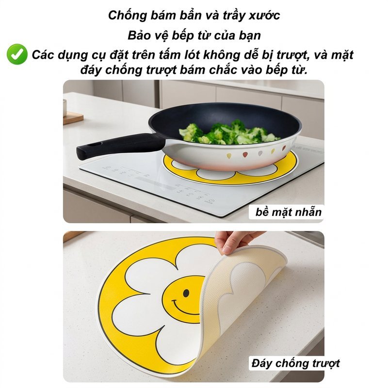 Tấm lót bếp từ chống trượt chống xước chịu nhiệt cao dẻo dai dễ lau sạch màu xanh lá vàng bảo vệ bếp