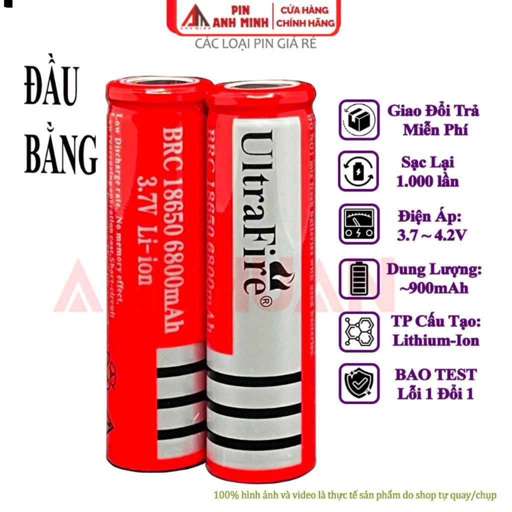 Pin sạc 18650 3.7~4.2V UltraFire dùng cho quạt cầm tay, đènpin siêu sáng, làm sạc dự phòng