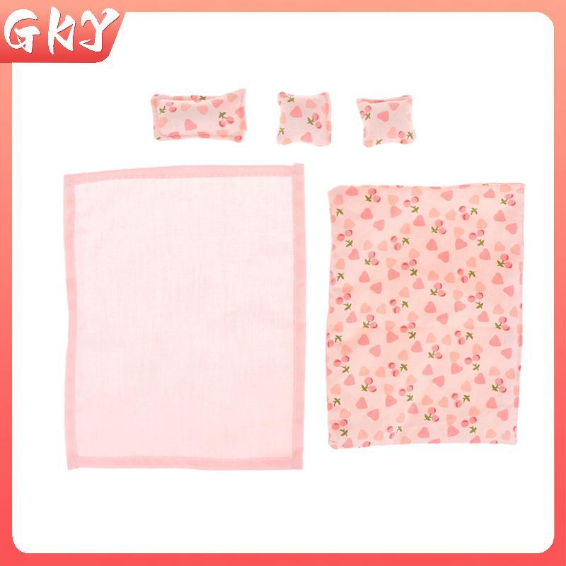 GKY 1 Bộ 1: 12 Nhà Búp Bê Thu Nhỏ Giường Bốn Mảnh Bộ Giường Ga Gối Chăn Chăn Chăn Gối Phòng Ngủ Chăn Ga Gối Mô Hình Trang Trí Đồ Chơi GKY