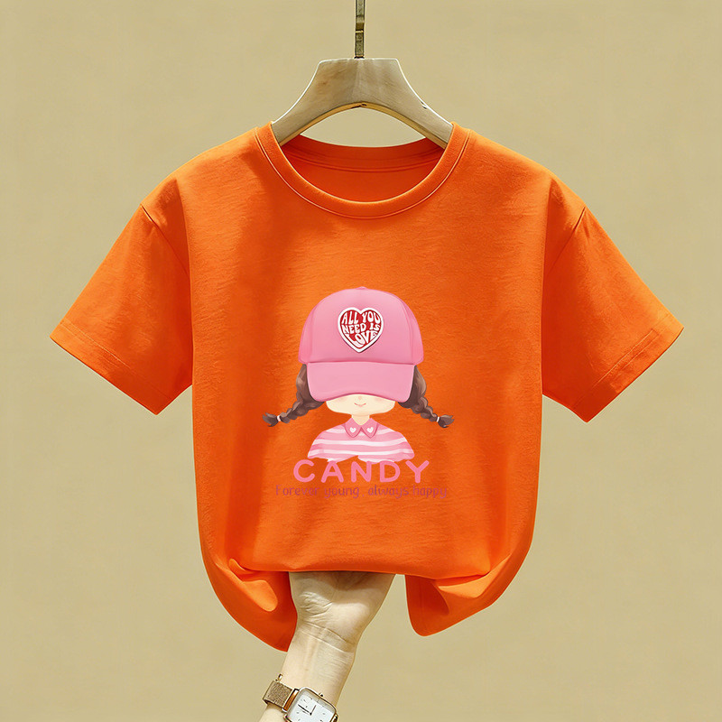 CANDY Mũ Bóng Chày Bé Gái Đồ Họa Áo Hoạt Hình Dễ Thương Cô Gái In Hình Thường Ngày Tay Ngắn Hàng Đầu Hợp Thời Trang Kawaii Thời Trang Để Mặc Hàng Ngày