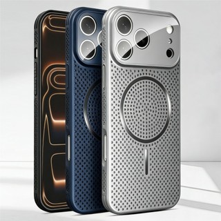 Tản nhiệt bằng nhôm đá thích hợp cho iPhone 17pm Ốp điện thoại cửa sổ mở rộng thứ hai, hộp sạc không dây 15pro thoáng khí 16 lưới