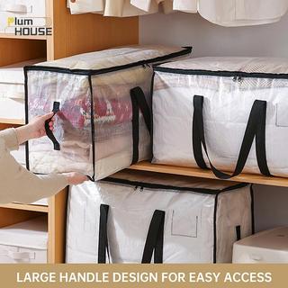 PlumHOUSE Túi đựng đồ dệt dung tích lớn trong suốt, Túi đựng chăn bông, Loại tủ quần áo chống thấm nước Dây kéo đôi Lưu trữ quần áo di động VN