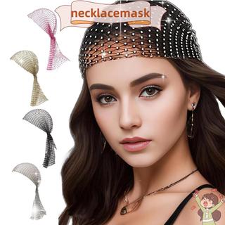 NECKLACEMASK Mũ Kim Cương Giả, Lưới Đàn Hồi Kim Cương Giả Đầu Khăn, Bóng Thanh Lịch Cosplay Rỗng Ra Nữ Bling Mũ Nữ