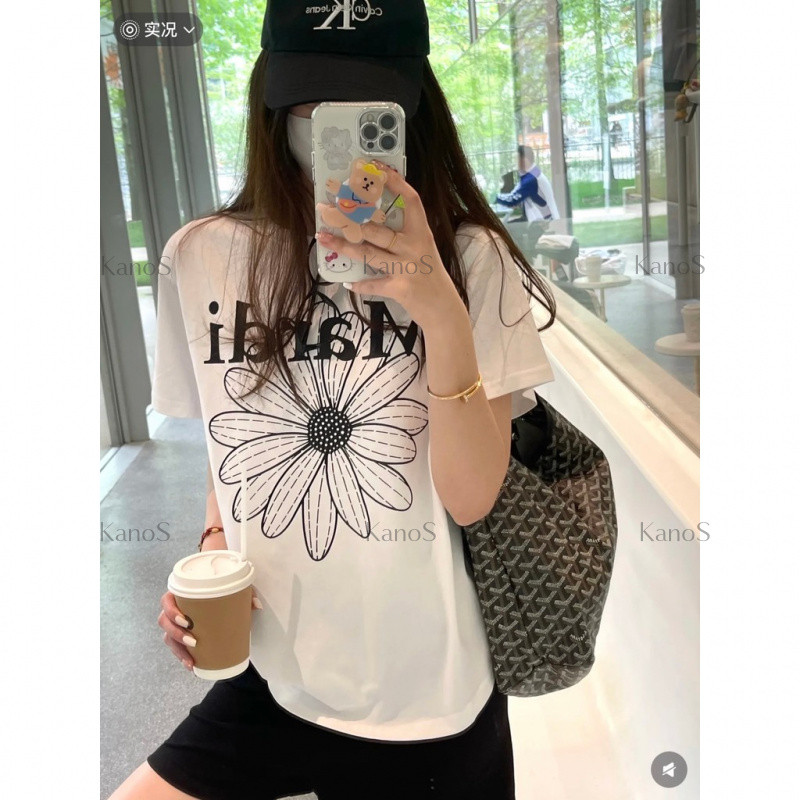 Kanos_shop | áo phông mùa hè, Hàn quốc dễ thương Flower print 100% cotton áo sơ mi tay ngắn