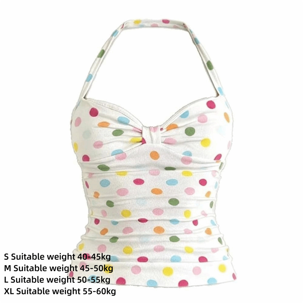 Áo Vest Dây Đeo HOBBYIN, Áo Vest Nữ Cổ Treo Dopamine, Thời Trang Slim Fit Đầy Màu Sắc Chấm Bi Ngắn Top Mùa Hè