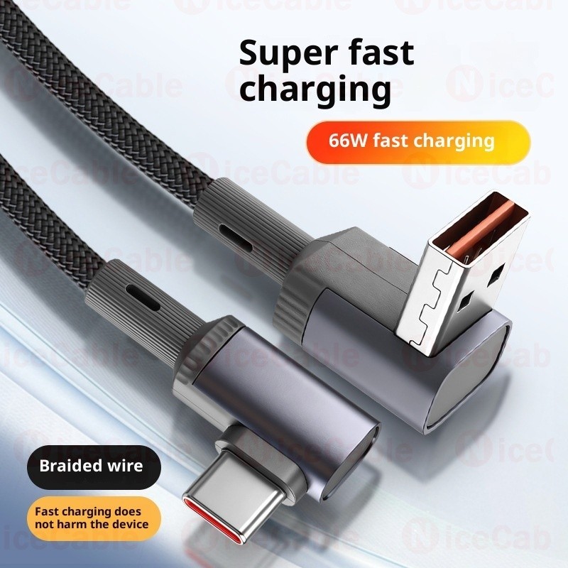 Cáp sạc nhanh 66W USB sang Type C Thiết kế uốn cong đôi Cáp chơi game chống treo Dây dữ liệu bện Nylon dày cho điện thoại / máy tính bảng