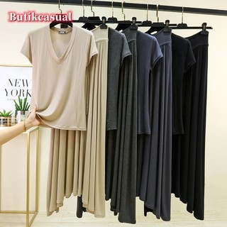 Phụ Nữ Áo Bộ Váy plus Kích Thước Mùa Hè Mỏng Nối Cổ Chữ V Áo Tầng Lau Váy Dài Bộ Rời Phù Hợp Với