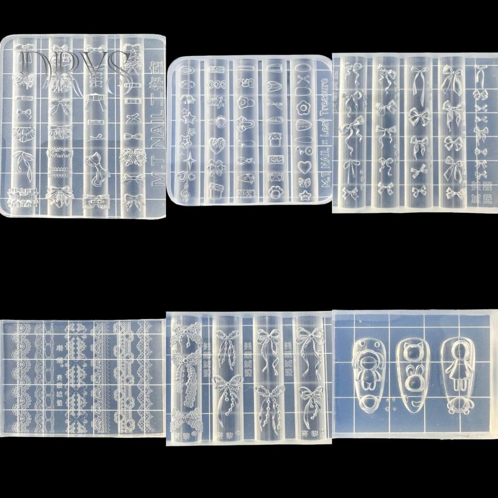 (TFT) Nơ 3D Khuôn Làm Móng Silicon Hoa Ngọt Ngào Trái Tim Ren Móng Tay Trong Suốt Mẫu DIY Nail Art Trang Trí Dụng Cụ Thiết Kế Làm Móng Tay MỚI