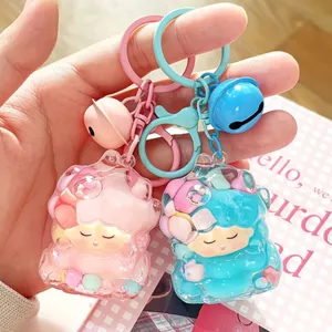 Dễ Thương Cloud Bell Acrylic Quicksand Móc Khóa Chất Lỏng Lấp Lánh Nổi Búp Bê Mặt Dây Chuyền Kawaii Túi Quyến Rũ Cho Bé Gái