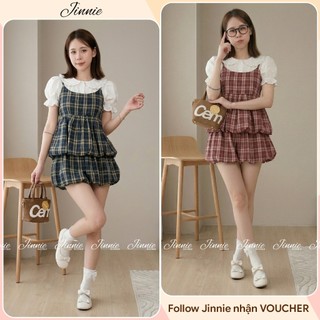 Set Bộ Nữ Áo Yếm Kẻ Caro Mix Chân Váy Bí Phồng Tiểu Thư Thanh Lịch Style Ulzzang Hàn Quốc