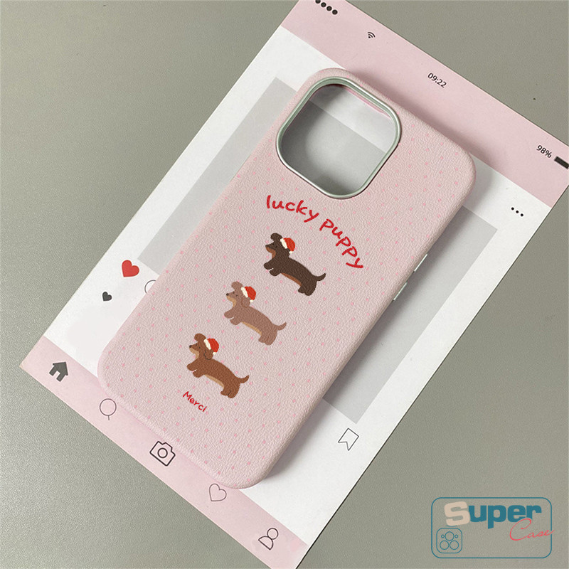 Ốp Lưng Cho Realme C67 C51 C75 C65 C53 C55 C11 C25 C12 C25s C3 5 11 5i 5S 6i 8i Chó May Mắn Xúc Xích Chó Giáng Sinh Mũ Hồng Chó