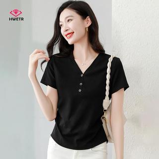 Áo Thun Nữ Tay Ngắn Slim Fit V-Neck Đơn Giản Màu Trắng