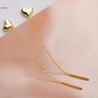 Bông tai thả hình trái tim mini, đơn giản dễ thương với dây chuyền ren dài