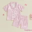 Bộ Đồ Ngủ Satin Cho Bé Trai Bé Gái Tay Ngắn Cổ Áo Sọc + Quần Short Eo Co Giãn Đồ Ngủ Phù Hợp Với
