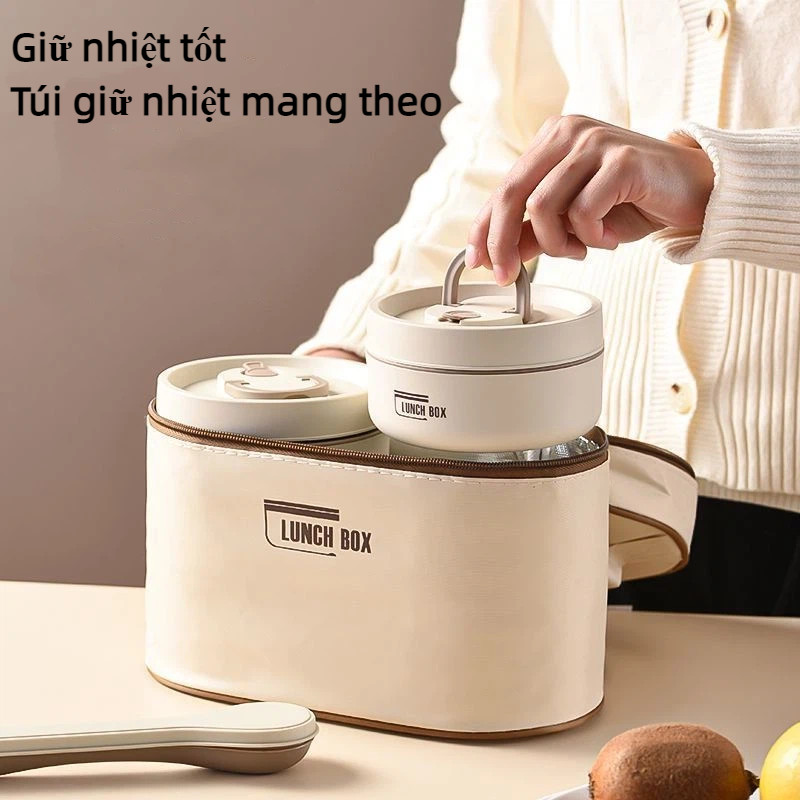 Hộp cơm giữ nhiệt inox 316 cao cấp kèm túi – chống rò rỉ,  cách nhiệt tốt, văn phòng/trường học