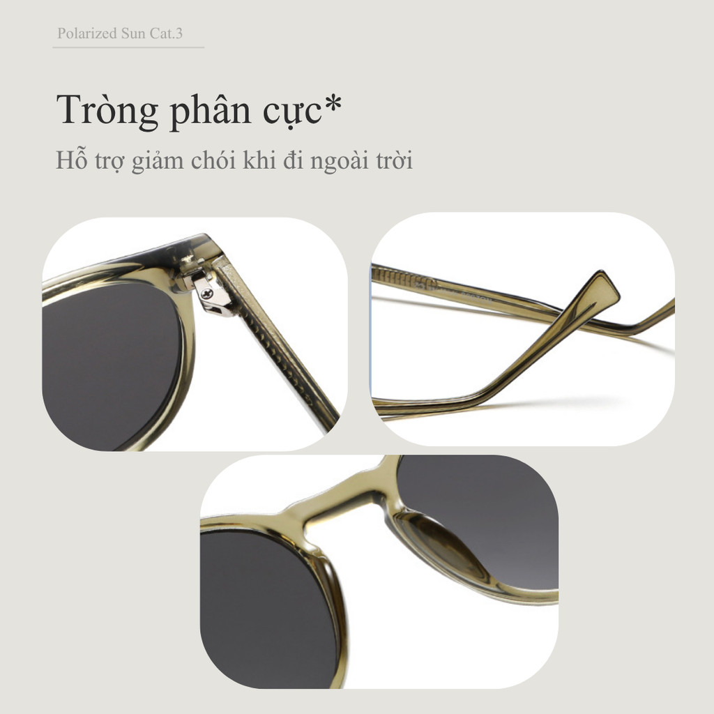 LENSSCAPE-Kính mát phân cực retro dáng tròn bo nhẹ gọng mảnh TR kim loại UV400