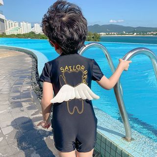 Đồ bơi liền thân cho bé trai - áo bơi ngắn tay nhanh khô họa tiết cánh thiên thần phong cách Hàn