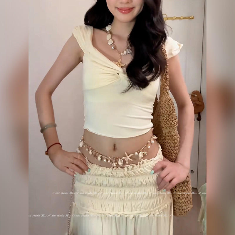 Màu vàng sao biển dây xích mỏng phong cách bohemian, phụ kiện bãi biển