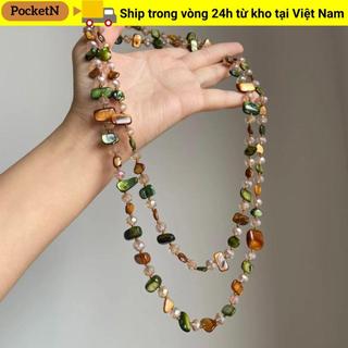 Vòng cổPocketn Bohemian cổ điển, hai lớp với hạt cườm nhiều màu sắc