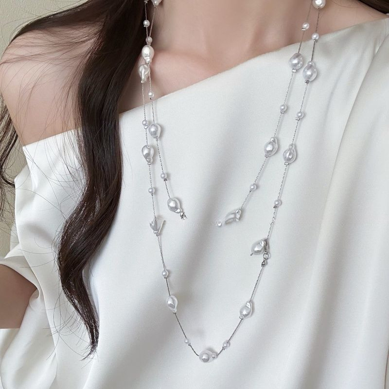 Áo len và dây chuyền ngọc trai hai lớp - Thời trang nữ mới về, sang trọng