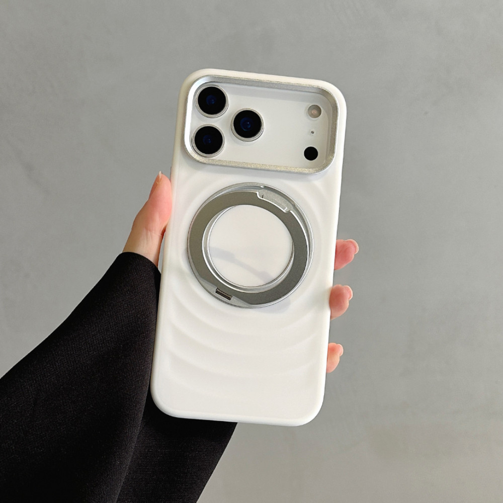 Kết cấu gợn sóng Giá đỡ xoay từ tính Vỏ điện thoại cho iPhone 17 16 15 14 Pro Max TPU + PC Bảo vệ nút kim loại chống rơi Vỏ đơn giản thời trang
