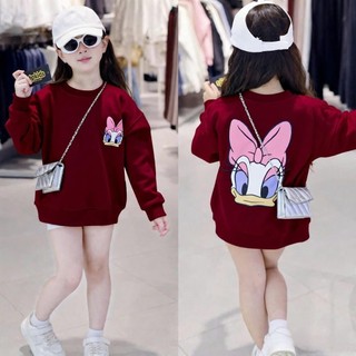 Áo sweatshirt dài tay mỏng, in hình hoạt hình Disney dành cho bé gái, kiểu dáng thời trang, rộng rãi, cổ tròn, đa năng.
