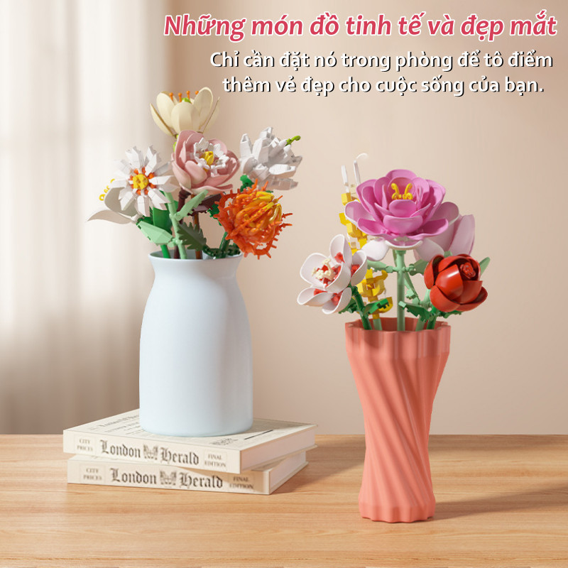 Bộ 16 Hộp Hoa Lắp Ráp DIY Mini, ó Hoa Lắp Ráp Handmade, mô hình khối xây dựng, Quà Tặng Sáng Tạo