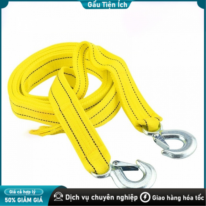 Dây kéo xe cứu hộ vàng 4m 5 tấn sợi nilon, Dây cáp kéo xe (ô tô), 5 tấn, 4m, Kéo xe, Sợi nilong / Siêu bền