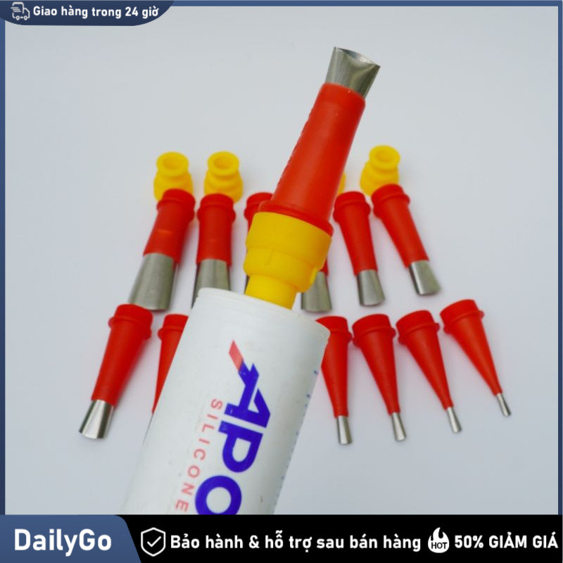 Bộ vòi đi keo silicon inox 18/16 chi tiết, Bộ Đầu/Vòi Đi Keo (Silicon), Đầu Bơm Keo, Dùng Cho Súng Bắn Keo