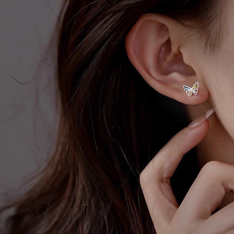 Bông tai bướm đầy màu sắc bạc s999